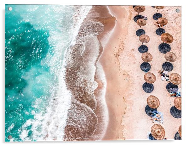 Ocean Print, Aerial Beach Print, Blue Teal Sea Acrylic by Radu Bercan