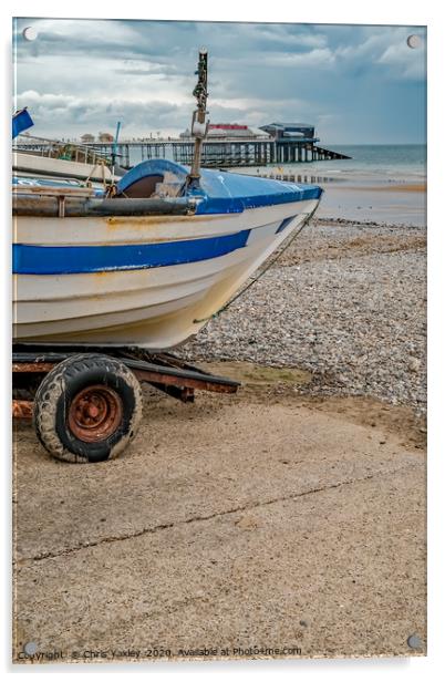 Crab fishing boat on Cromer Beach Acrylic by Chris Yaxley