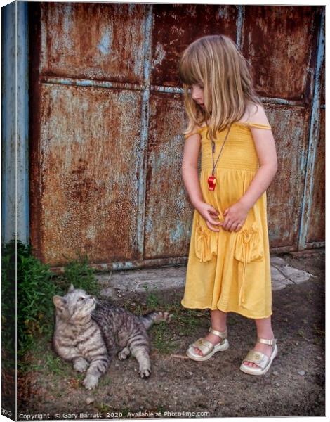 A Girl And A Cat. Canvas Print by Gary Barratt