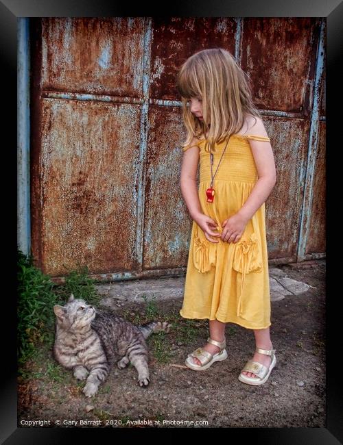 A Girl And A Cat. Framed Print by Gary Barratt