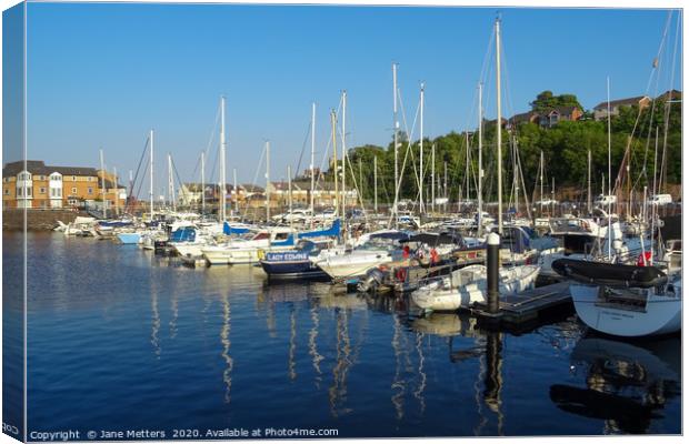 Reflections in the Marina Canvas Print by Jane Metters
