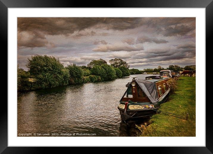 Narrowboat Moored At Lechlade Framed Mounted Print by Ian Lewis