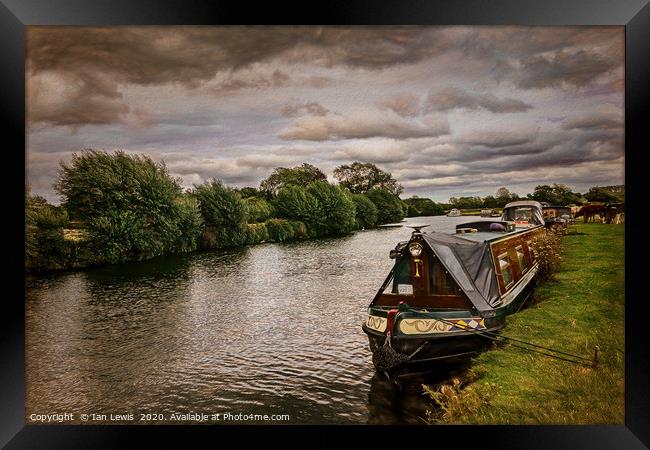 Narrowboat Moored At Lechlade Framed Print by Ian Lewis