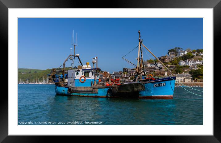 Sidewinder Fishing boat on the River Dart Framed Mounted Print by James Aston