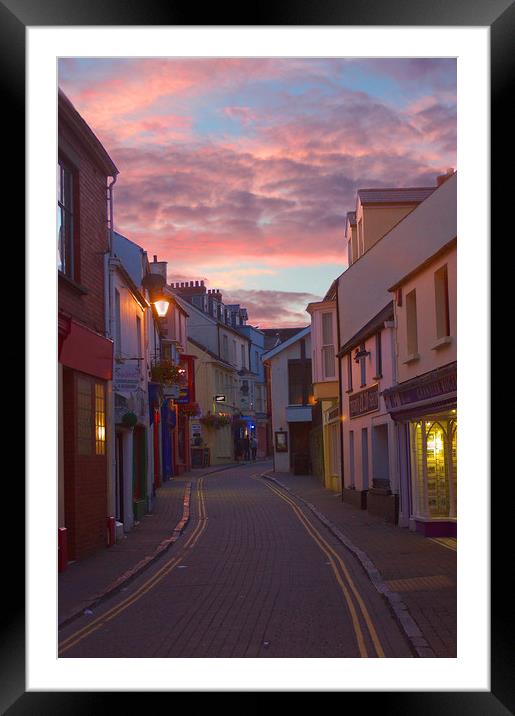 Pink Tenby Street Sunset Framed Mounted Print by Jeremy Hayden