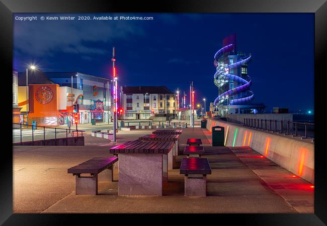 Redcar promenade in the blue hour Framed Print by Kevin Winter