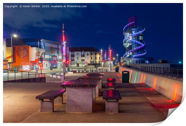 Redcar promenade in the blue hour Print by Kevin Winter