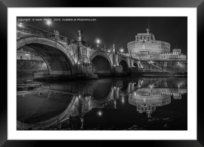 Ponte Sant Angelo Bridge Black & White Framed Mounted Print by Kevin Winter