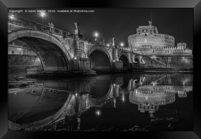 Ponte Sant Angelo Bridge Black & White Framed Print by Kevin Winter