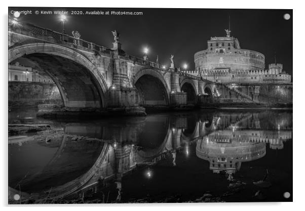 Ponte Sant Angelo Bridge Black & White Acrylic by Kevin Winter