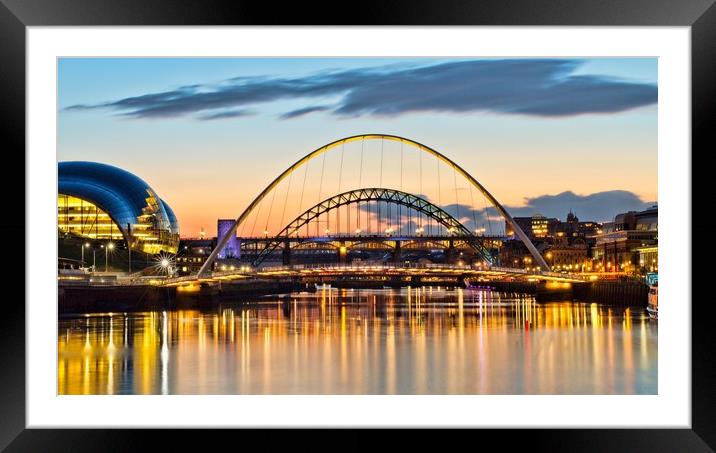Golden Hour on Tyne Bridges Framed Mounted Print by Rob Cole