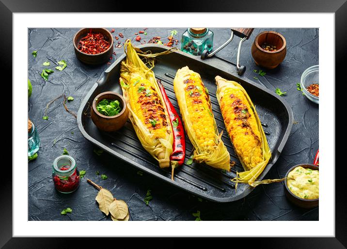 Grilled sweet corn  Framed Mounted Print by Mykola Lunov Mykola