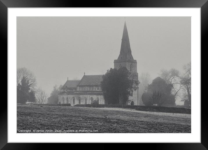 Misty Monring surrounding St Peters Church Denetho Framed Mounted Print by James Aston