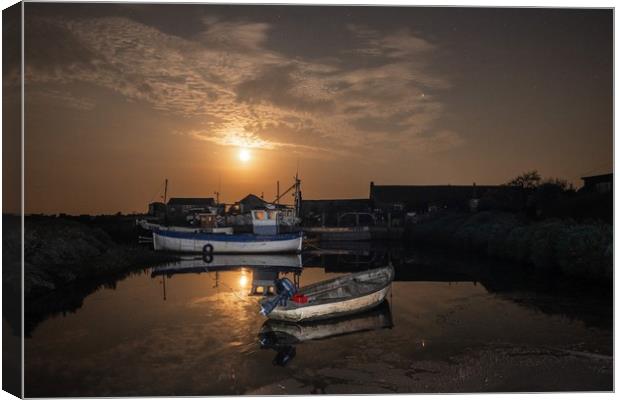 Moonrise before midnight - Brancaster Staithe  Canvas Print by Gary Pearson
