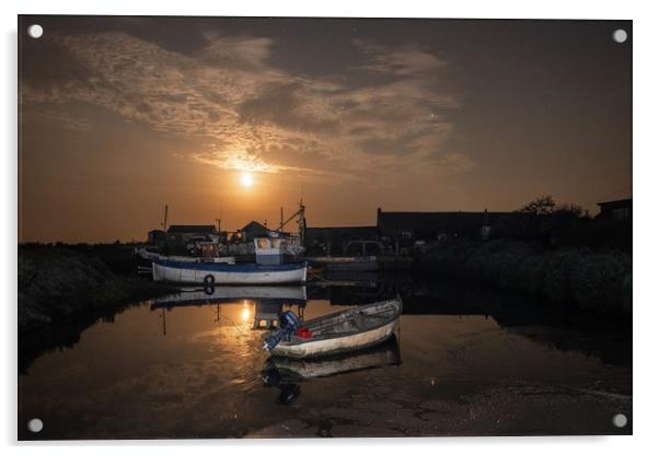 Moonrise before midnight - Brancaster Staithe  Acrylic by Gary Pearson