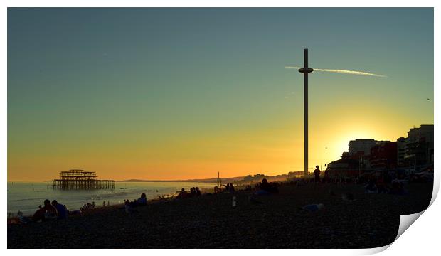 Sunset on Brighton Beach Print by Paul Huddleston