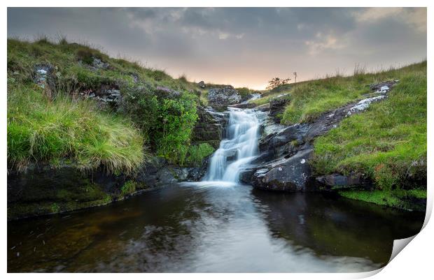 Waterfall at sunset Print by Leighton Collins