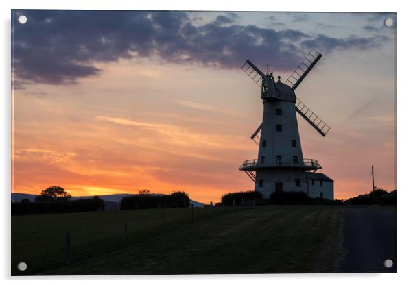 Llancayo windmill at sunset Acrylic by Paul Huddleston