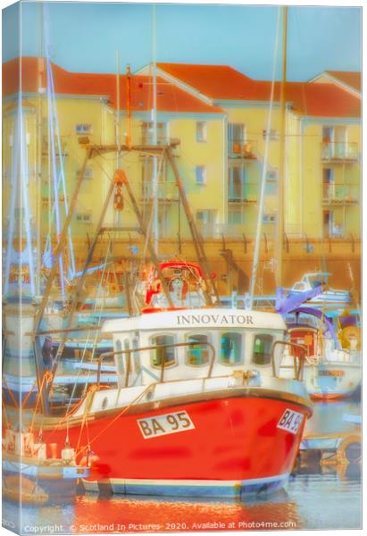 Red Fishing Boat In Ardrossan Harbour Canvas Print by Tylie Duff Photo Art
