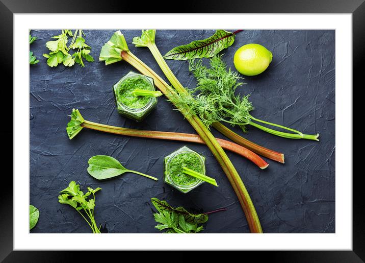 Healthy green smoothie in jar. Framed Mounted Print by Mykola Lunov Mykola