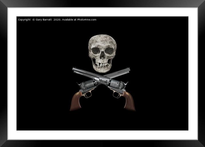 Jolly Roger Six Guns. Framed Mounted Print by Gary Barratt
