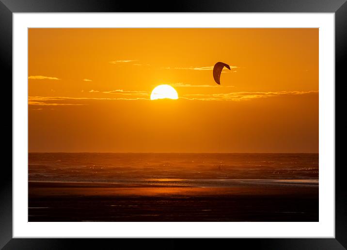 Kitesurfing at Sunset Framed Mounted Print by Roger Green