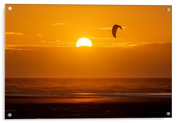 Kitesurfing at Sunset Acrylic by Roger Green