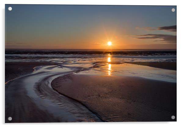 Sunset on Ainsdale Beach Acrylic by Roger Green