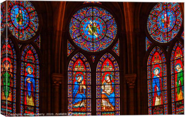 Jesus Mary Stained Glass Notre Dame Paris France Canvas Print by William Perry