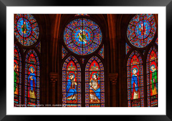 Jesus Mary Stained Glass Notre Dame Paris France Framed Mounted Print by William Perry