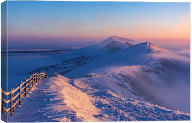 Winter Sunrise on the Great Ridge, Peak District  Canvas Print by John Finney