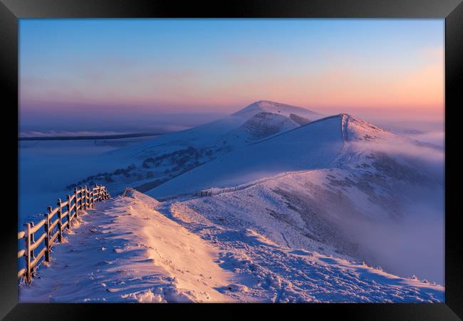 Winter Sunrise on the Great Ridge, Peak District  Framed Print by John Finney