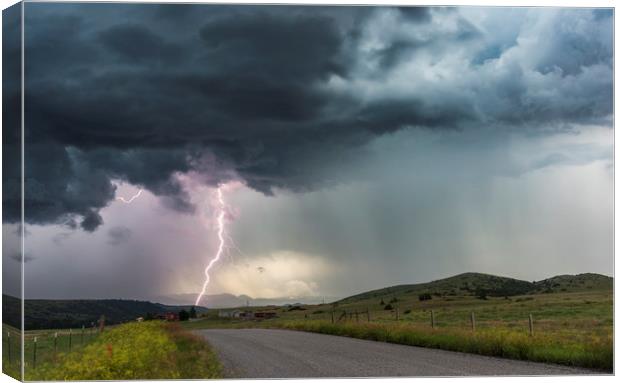 Big Timber Lightning, Montana, USA Canvas Print by John Finney