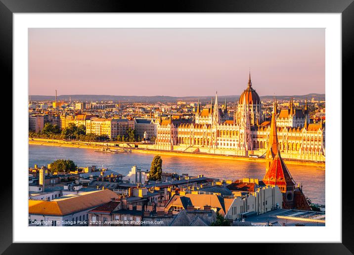 Budapest sunset Framed Mounted Print by Sanga Park