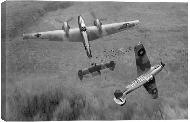 Percy Burton Hurricane ramming Messerschmitt Bf110 Canvas Print by Gary Eason