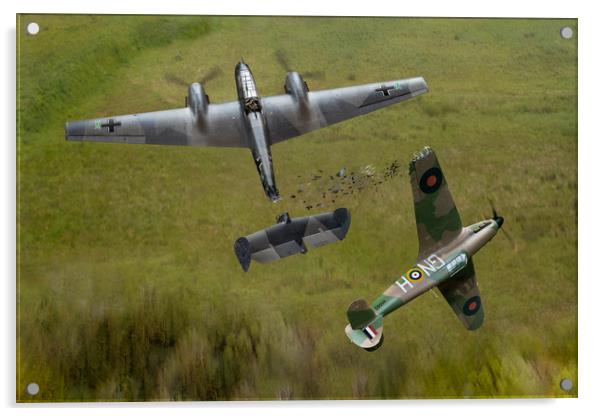 Percy Burton Hurricane ramming Messerschmitt Bf110 Acrylic by Gary Eason