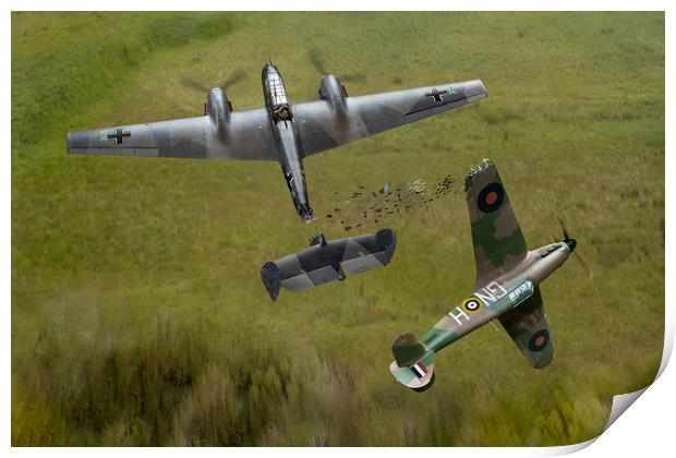 Percy Burton Hurricane ramming Messerschmitt Bf110 Print by Gary Eason