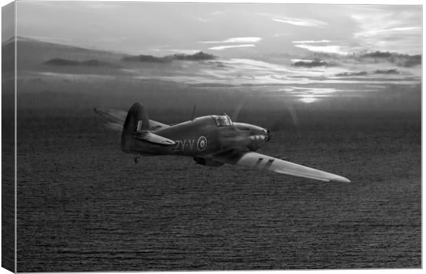RAF Hurricane night fighter dusk patrol, B&W versi Canvas Print by Gary Eason
