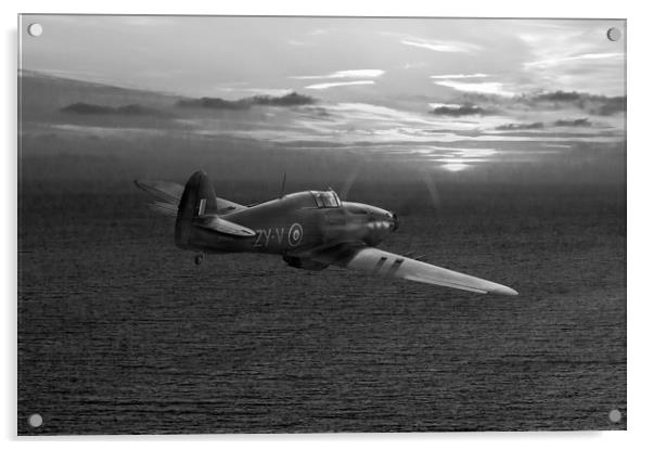 RAF Hurricane night fighter dusk patrol, B&W versi Acrylic by Gary Eason