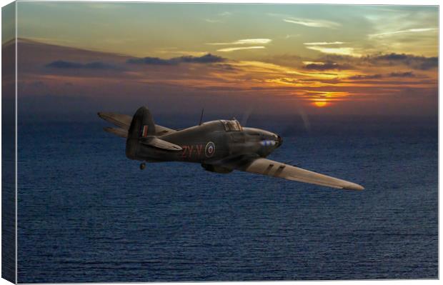 RAF Hurricane night fighter dusk patrol Canvas Print by Gary Eason