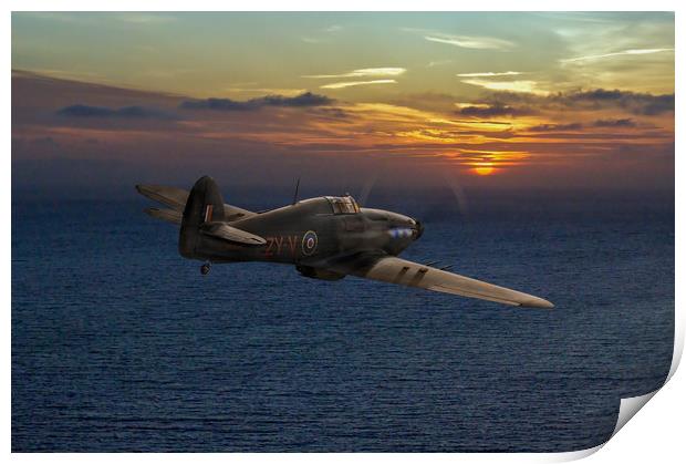 RAF Hurricane night fighter dusk patrol Print by Gary Eason