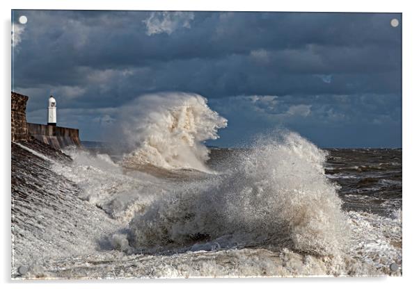 Large waves at Porthcawl Acrylic by Jenny Hibbert