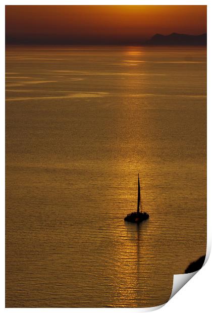 Boat in the Sunset at Oia Print by Jeremy Hayden