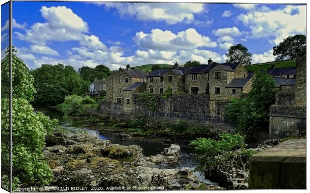 "Cottages along the Wharfe at Grassington" Canvas Print by ROS RIDLEY