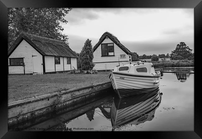 Boat and boat house on the River Bure Framed Print by Chris Yaxley