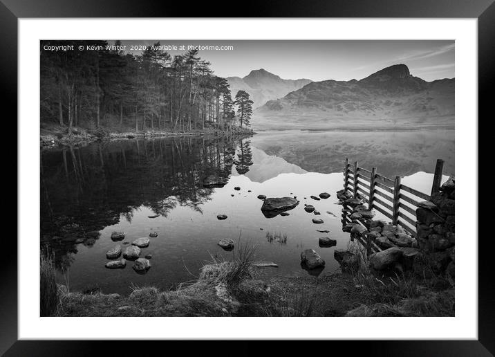 Blea Tarn Black & White Framed Mounted Print by Kevin Winter