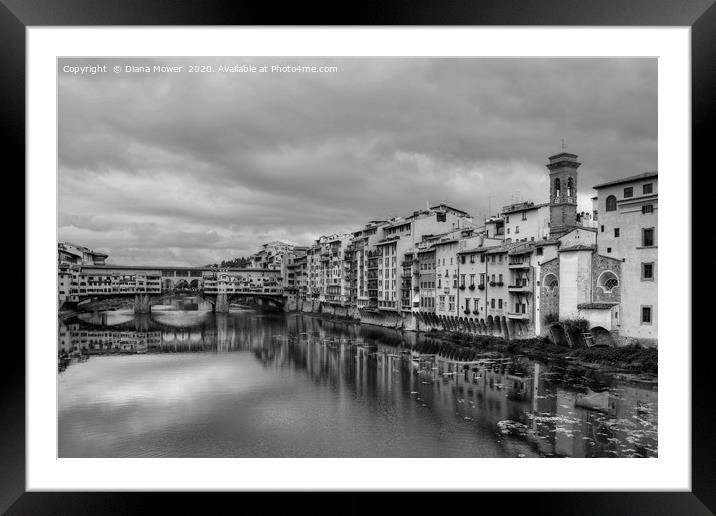  Ponte Vecchio Florence Monochrome  Framed Mounted Print by Diana Mower