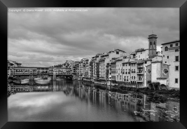  Ponte Vecchio Florence Monochrome  Framed Print by Diana Mower