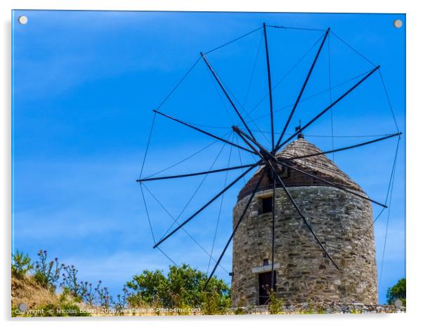 Old Traditional Windmills in Naxos island Acrylic by Nicolas Boivin