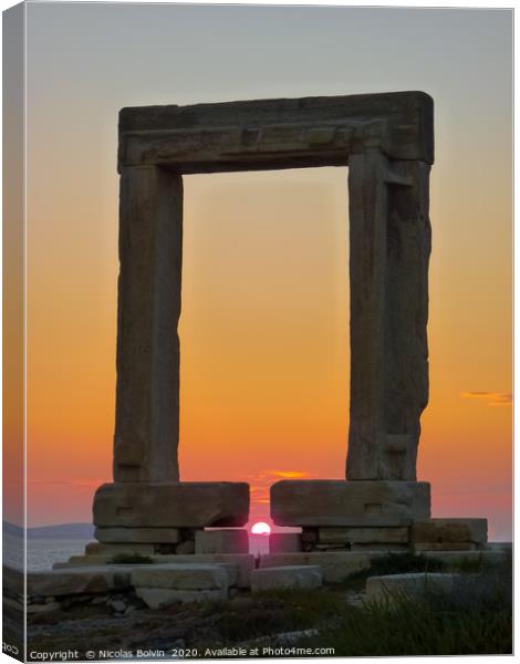 Sunset on Portara - ruins of ancient temple of Del Canvas Print by Nicolas Boivin